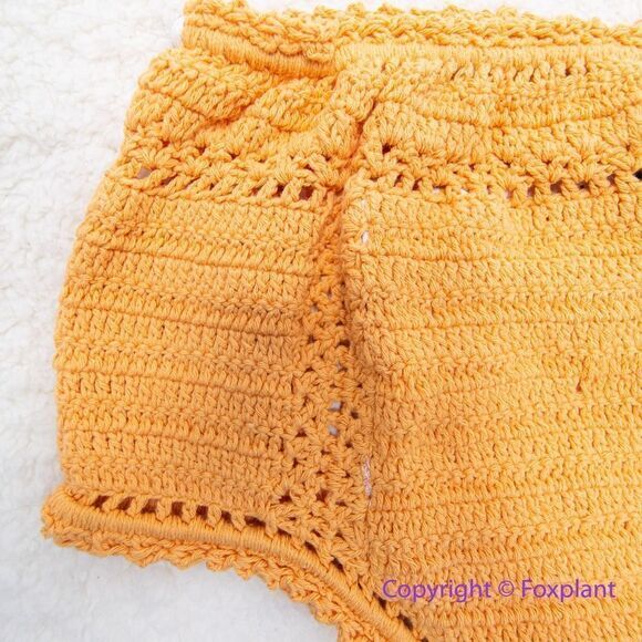 NEW She Made Me Essential High-Waisted Crochet Bikini Bottoms Orange, size L - Picture 6 of 13